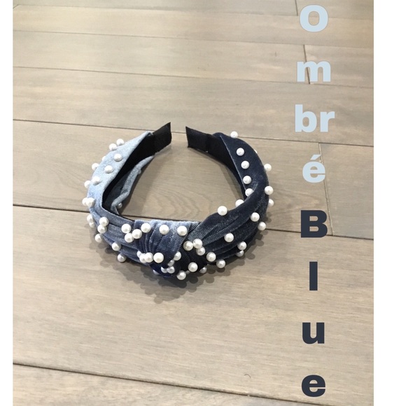 Velvet Top Knot Headband with Pearl Embellishment - Picture 2 of 6